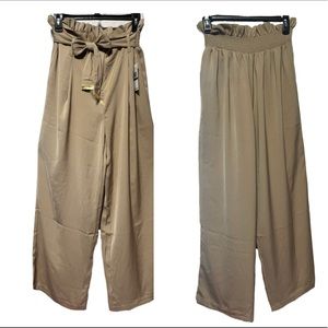 Michael Kors Basics High Tie Waist Khaki Tan Pants Trousers Large Women WideLeg